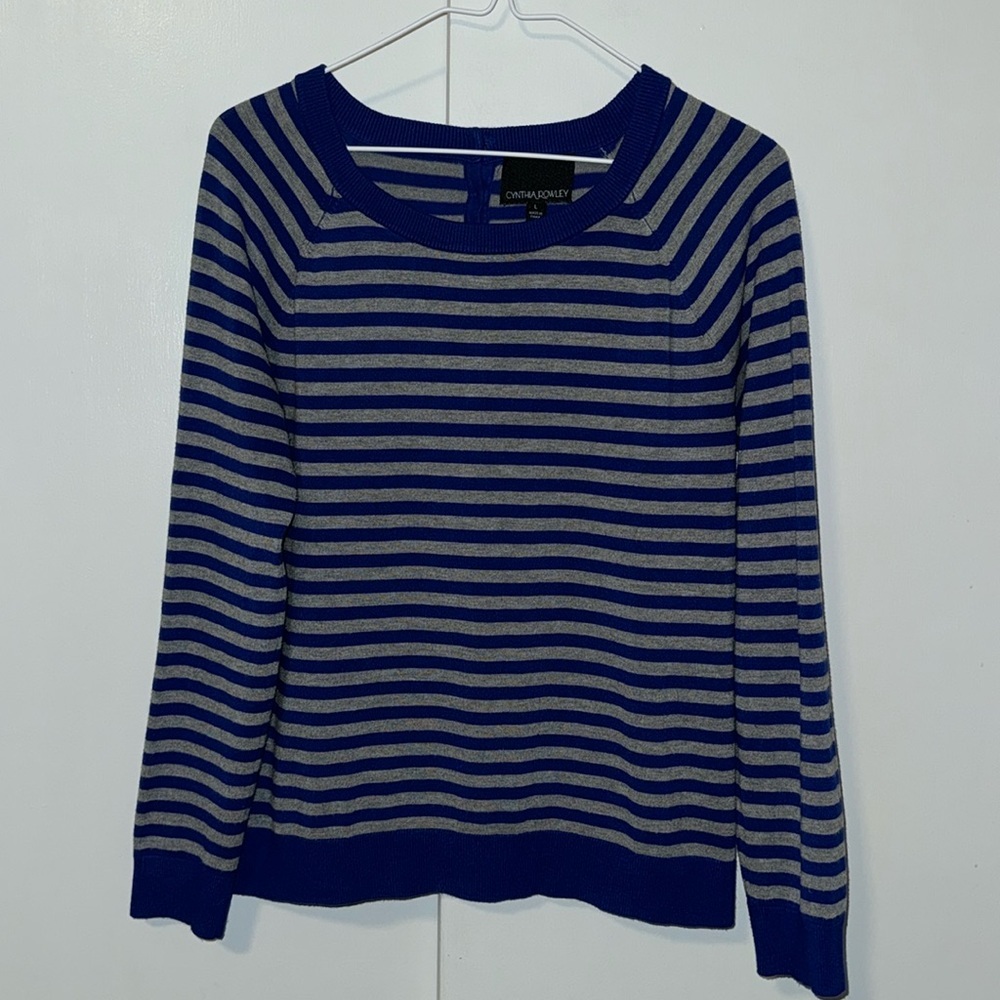 Cynthia Rowley Blue & Gray Long Sleeve Striped Sweater Women’s L Large